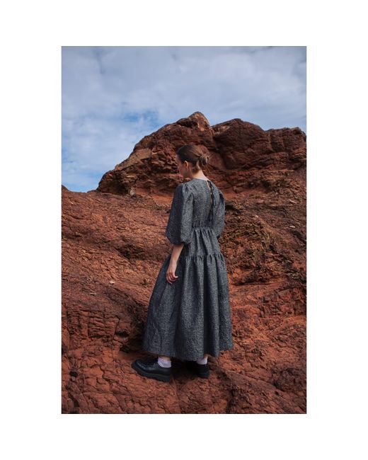 KAROLINA OZOLINSIUTE Gray Luna Dark Maxi Dress With Sleeves