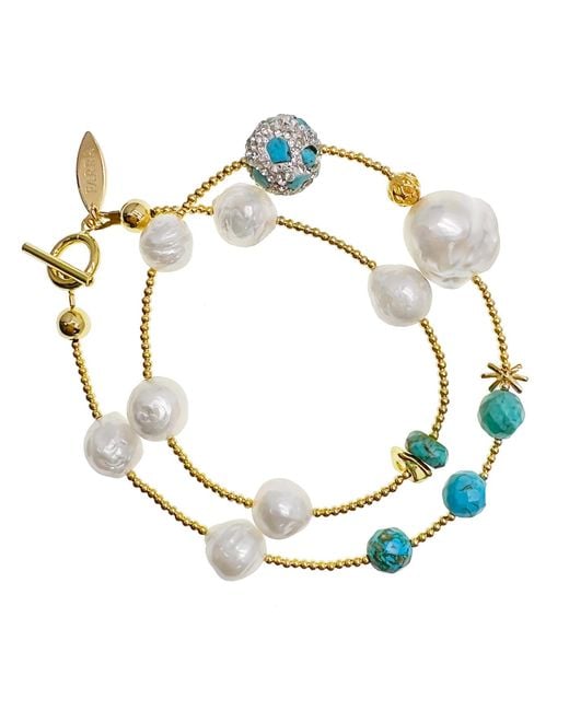 Farra Metallic Baroque Pearls With Double Layers Bracelet /Choker