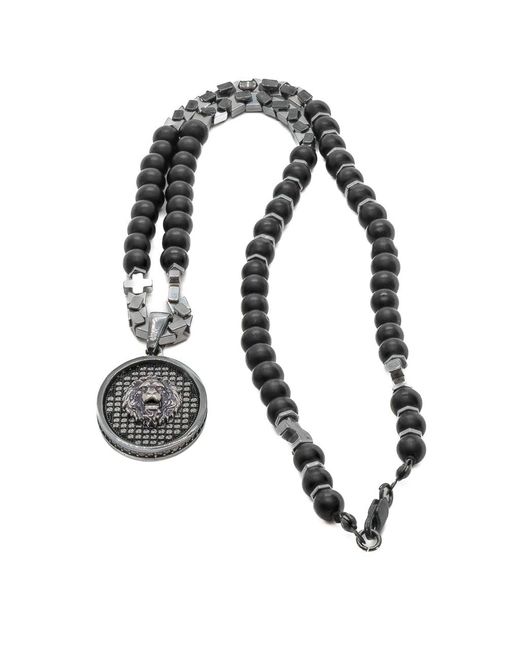 Ebru Jewelry Metallic Onyx Lion Beaded Long Necklace for men
