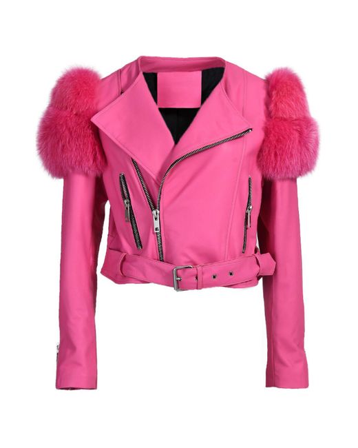 Hortons England Pink Cropped Faux Fur Shoulder Jacket