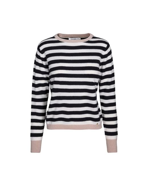 tirillm Black Neutrals Sasha Basic Cashmere Pullover With Round Neck, Stripes