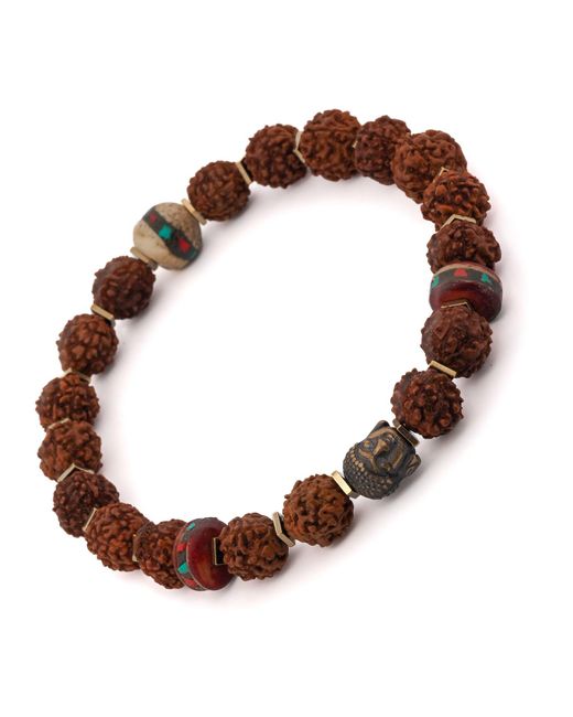 Ebru Jewelry Brown Energy Stone Tibet Rudraksha Buddha Beaded Bracelet for men