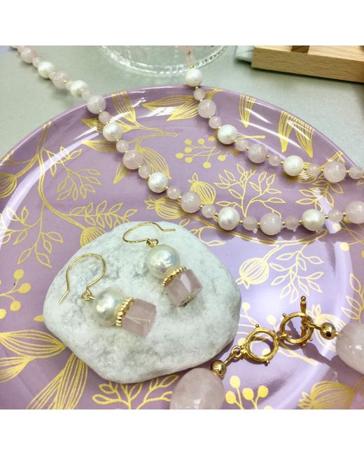 Farra White Freshwater Pearl With Rose Quartz Hoop Earrings