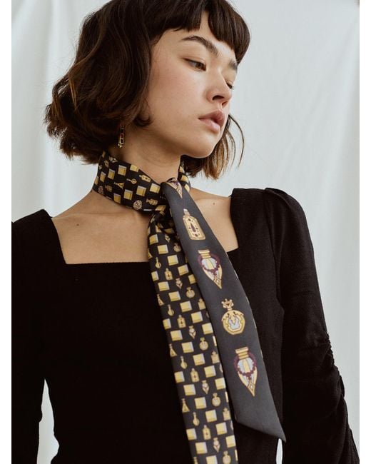 Lost Pattern Black Amora Silk Skinny Scarf