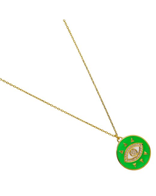 Ebru Jewelry Green Cheerful Neon Evil Eye & Diamond Pendant Chain Necklace