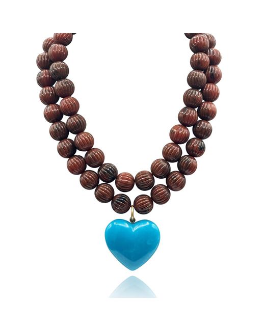 Michael Nash Jewelry Blue Amour Carved Tortoise Resin Beads With Resin Heart Pendant