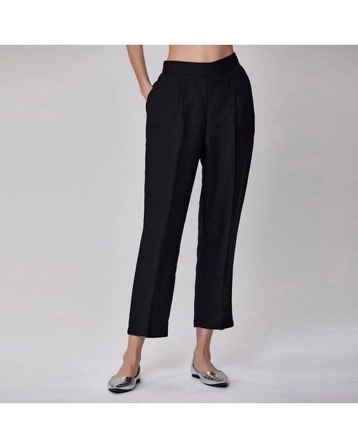 Smart and Joy Black Straight Linen Pants