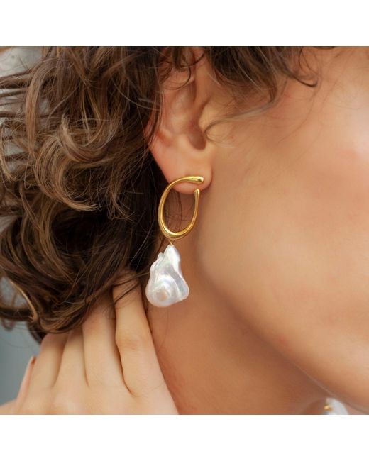 LINYA JEWELLERY Metallic Big Natural Baroque Pearl Dangle Earring