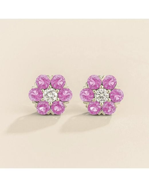 Juvetti Purple Cinq Sapphire & Diamond Flower Earrings
