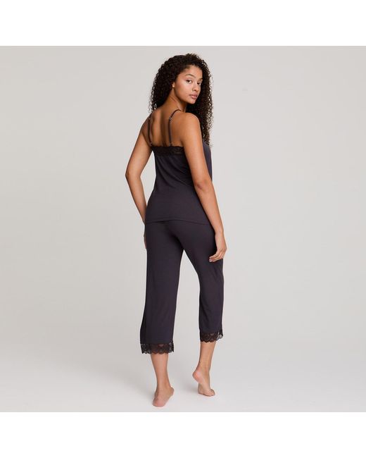Pretty You London Black Bamboo Lace Cami Cropped Trouser Set