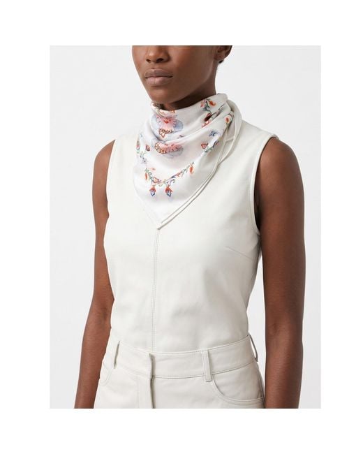 Jessie Zhao New York White Dawn Garden Double Sided Silk Scarf