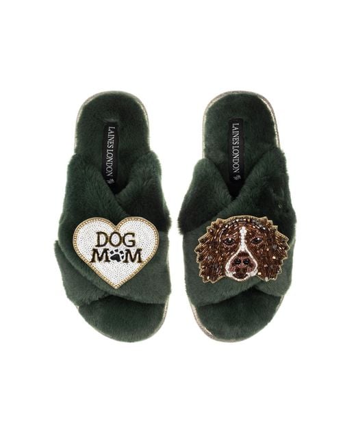 Laines London Green Classic Laines Slippers With Duke The Spaniel & Dog Mum Mom