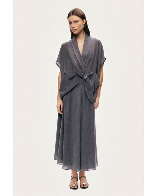 Nocturne Gray Draped Wrap Blouse