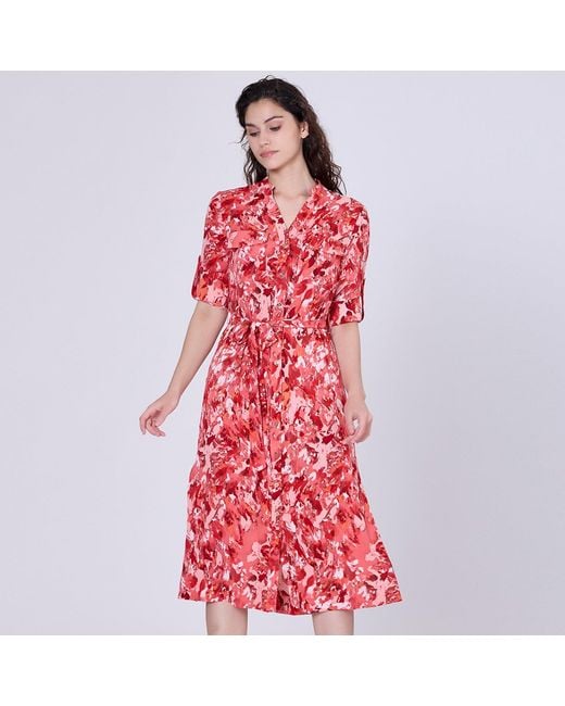 Smart and Joy Red Classic Shirt Dress With Abstract Print