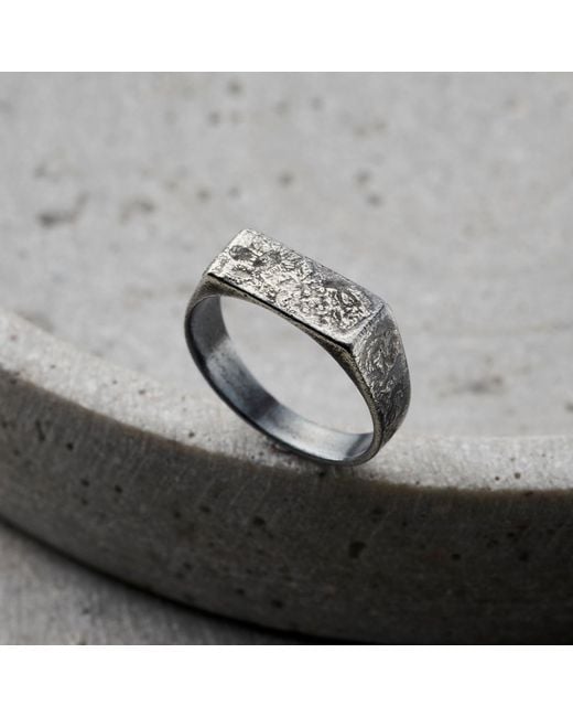 Posh Totty Designs Metallic Molten Oxidised Sterling Signet Ring for men