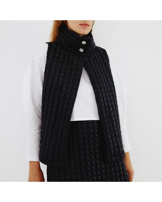 Mirimalist Black Puff Sleeveless Vest Coat