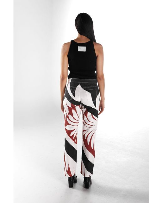 Born in Exile Red Printed Denim High Wasted Denim Pants
