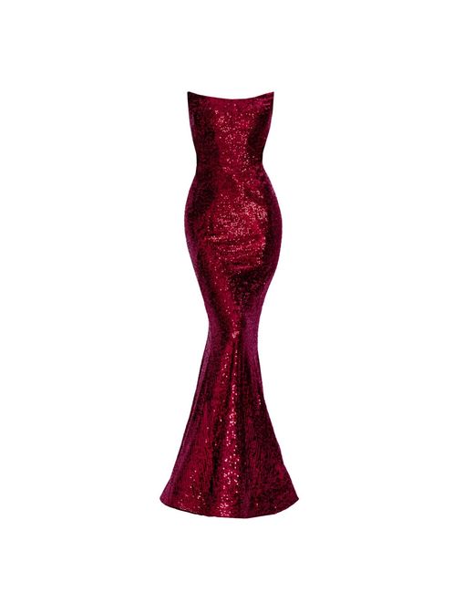 Angelika Jozefczyk Red Merlin Sequin Evening Gown Burgundy