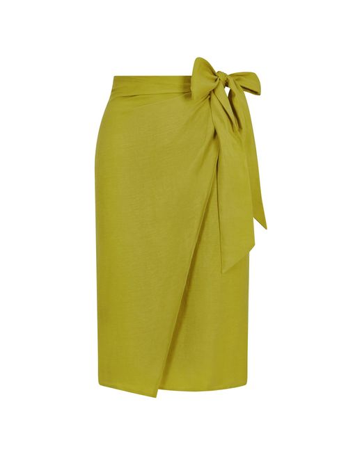 Femponiq Green Linen & Cupro-Blend Bow Tie Wrap Skirt