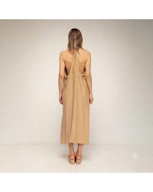 Tantra Spain Sl Natural Neutrals Loose-Fitting Midi Dress With A Halter Neckline Camel