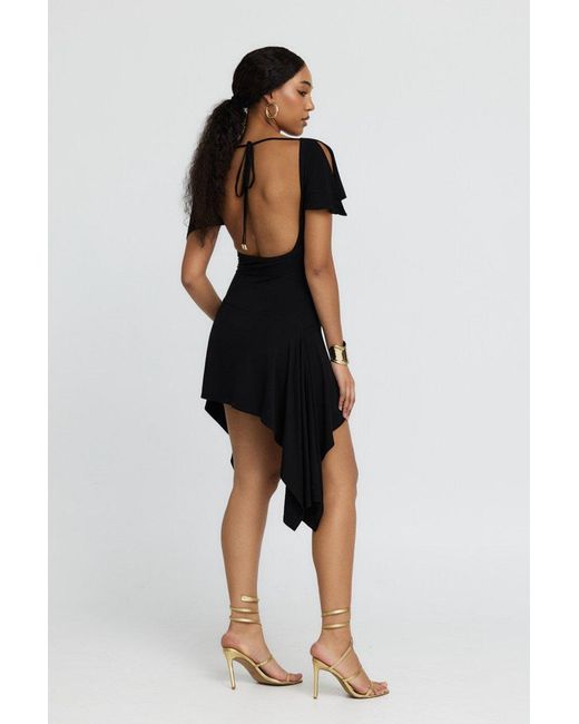 Why Mary Black Athena Asymmetrical Backless Mini Dress