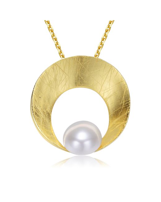 Genevive Jewelry Metallic Sterling Silver Gold Plated With Genuine Freshwater Pearl Round Pendant Necklace