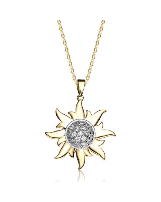 Genevive Jewelry Metallic Yellow Gold Plated White Cubic Zirconia Sun Shaped Pendant Necklace