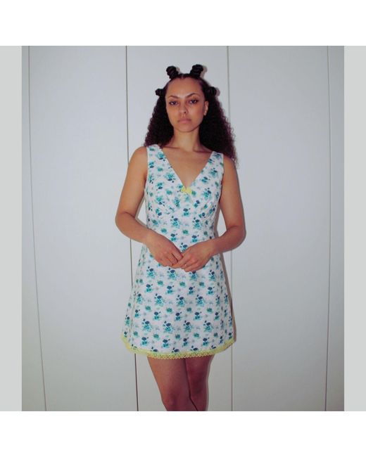 Couture to Your Door Blue Mini Floral Babydoll Mod Dress