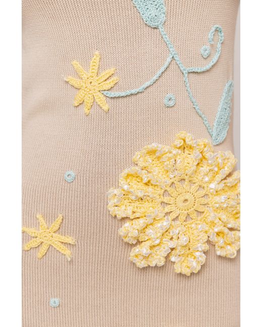 Andreeva Metallic Neutrals Butter Daisy Knit Dress With Handmade Embroidery