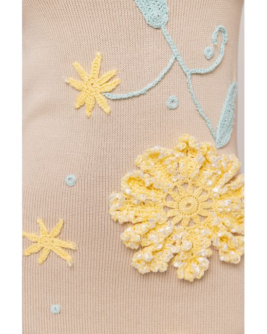 Andreeva Metallic Neutrals Butter Daisy Knit Dress With Handmade Embroidery