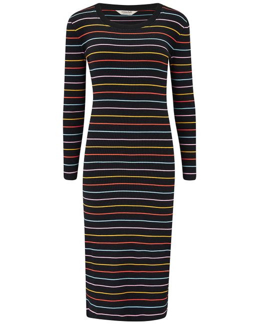 Sugarhill Women's Black Renata Jersey Rib Midi Dress, Multi, Autumn Stripe