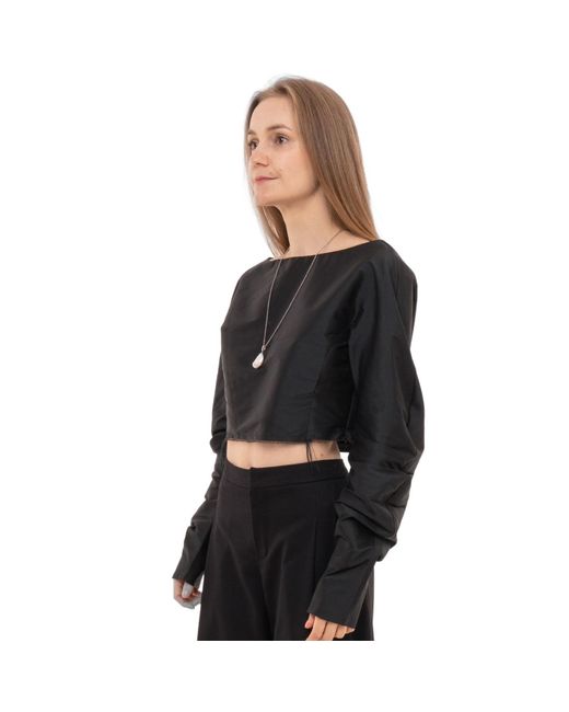 Sazha Black Silk Taffeta Cropped Top With Voluminous Sleeves