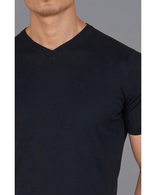 Paul James Knitwear Black Superfine Mercerised Cotton Adriano V Neck Knitted T-Shirt for men