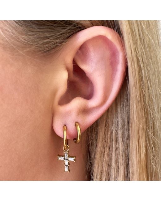Evie Jewelry Metallic Cross Over Huggie Hoop Waterproof Earrings