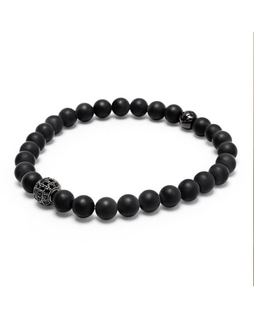 Nialaya Black Wristband With Matte Onyx And Cz Diamond for men