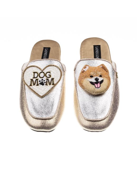 Laines London Metallic ' / Classic Mules With Teddy The Pomeranian & Dog Mum / Mom Brooches