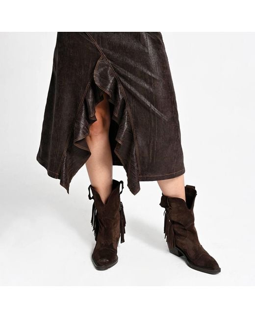 Lalipop Design Gray Ruffled Front Vegan Leather Midi Skirt