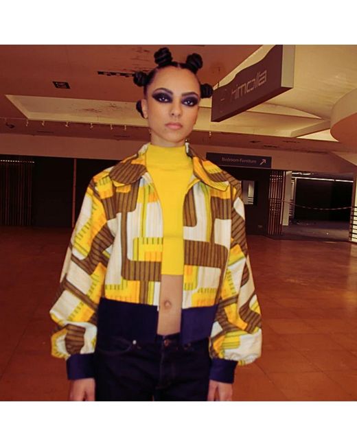 Couture to Your Door Yellow Geometric Seventies Denim Jacket
