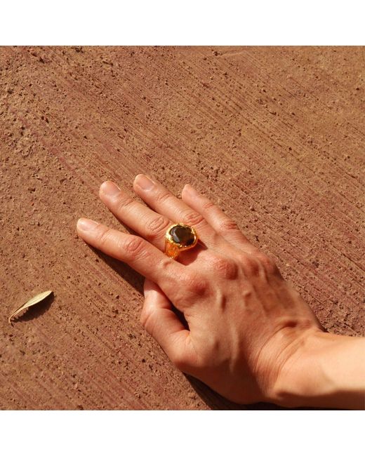 ASSUWA Metallic Nympha Ring With Smoky Quartz