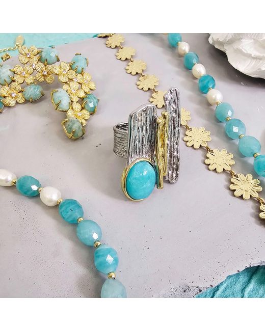 Farra White Amazonite Stone Setting Platinum Statement Ring