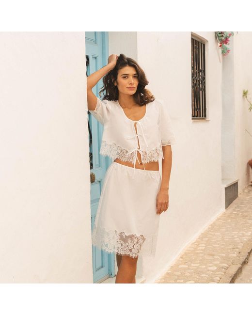NUAJE NUAJE White Soleil Lace Trim Cotton Skirt