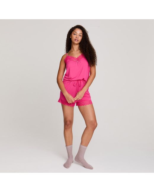 Pretty You London Pink Bamboo Lace Cami Short Pyjama Set