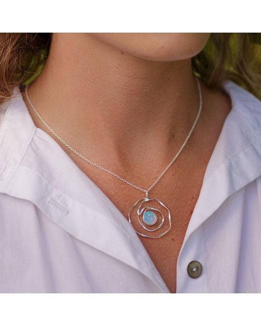 Isla Silver Blue Handmade Spiral Fire Opal Necklace