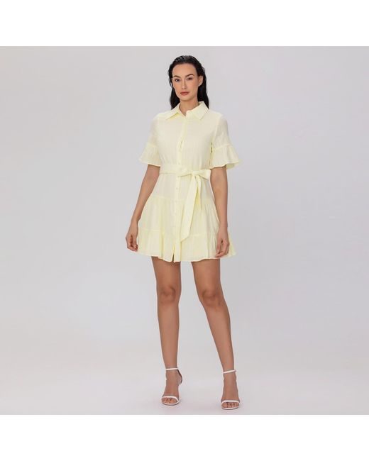 Smart and Joy Yellow Fit-And-Flare Tiered Ruffles Mini Shirt-Dress