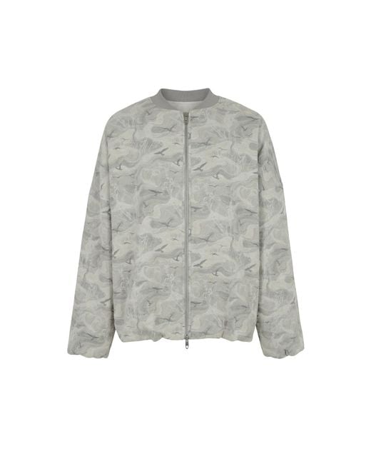 Modenaire Gray Printed Zip Front Bomber Jacket With Bird Pattern for men