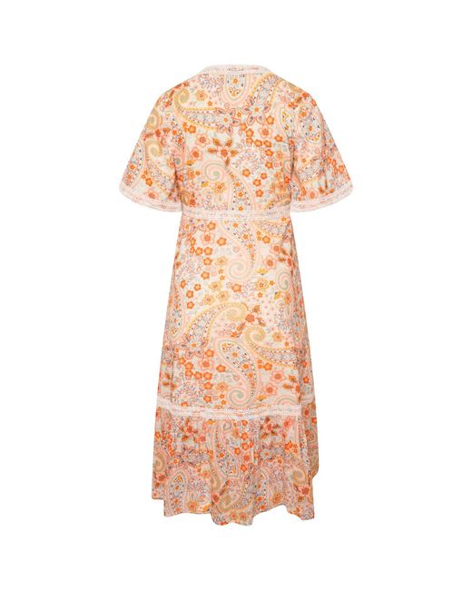 LAtelier London Pink Paisley Print Midi Dress With Lace Inserts