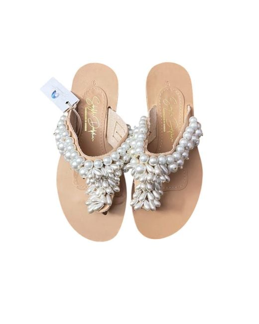 Sibylla Delphica White Jeweled Leather Sandals Full Of Pearls