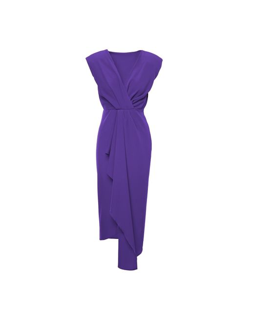 BLUZAT Midi Purple Dress With Draping Detailing And Pleats