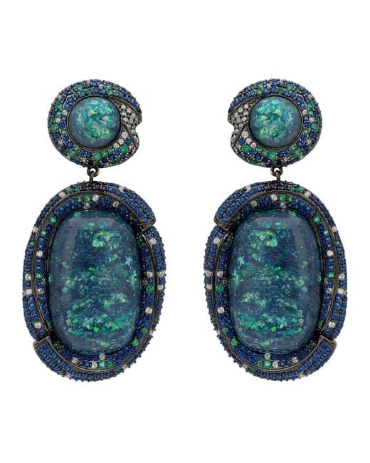 Latelita London Blue Fiorella Opal Drop Earrings Oxidised
