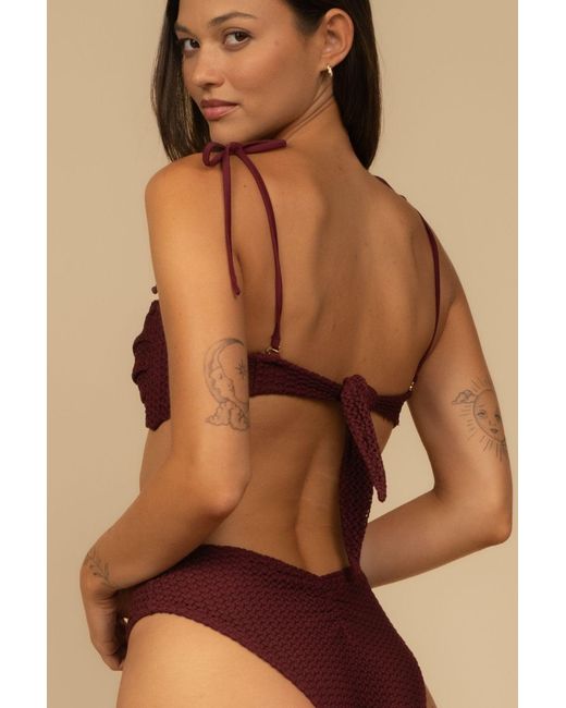 Montce Purple Crochet Tori Ties Bandeau Bikini Top